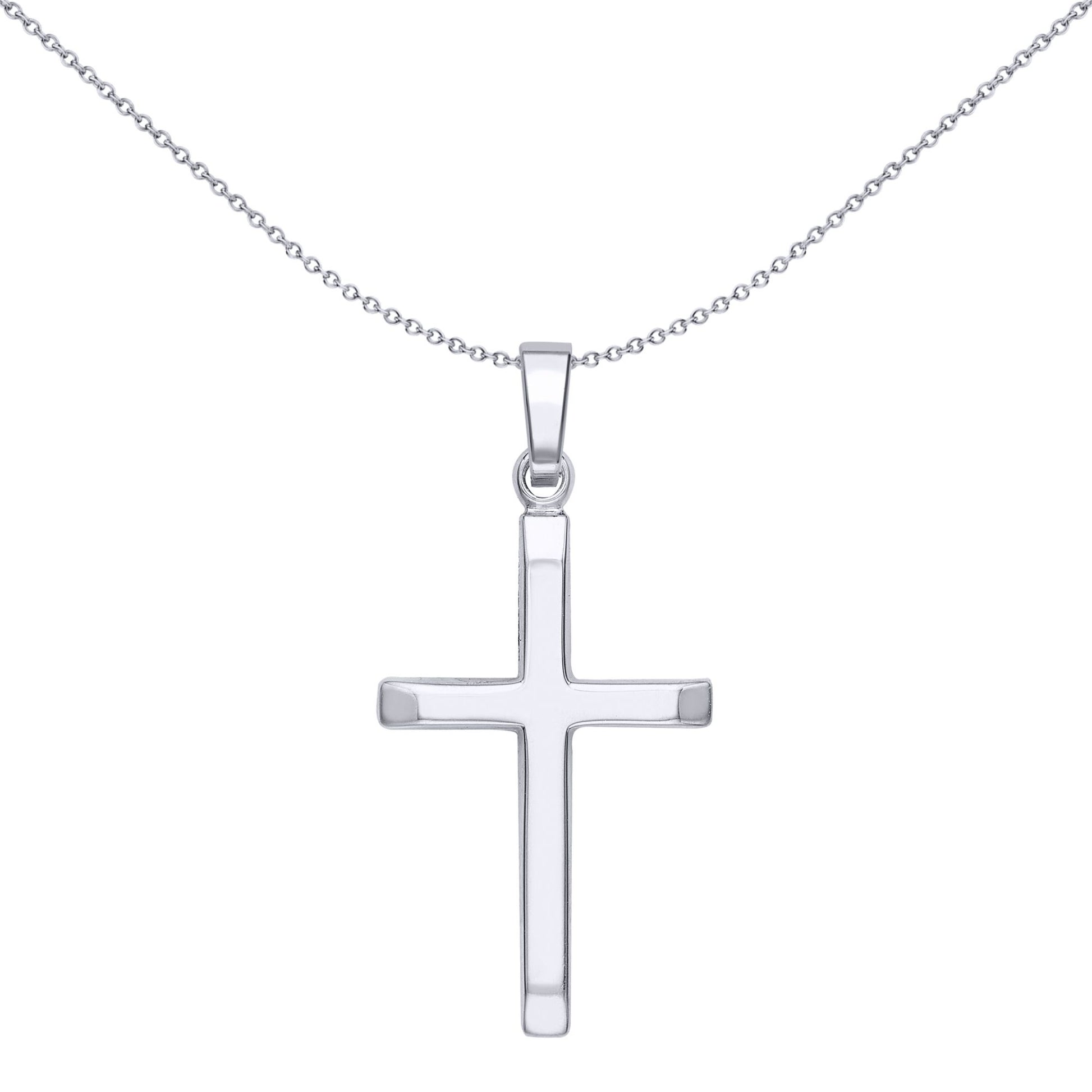 Unisex 9ct White Gold  Polished Bevelled Cross Pendant 20mm - CRNR02065