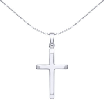 Unisex 9ct White Gold  Polished Bevelled Cross Pendant 20mm - CRNR02065