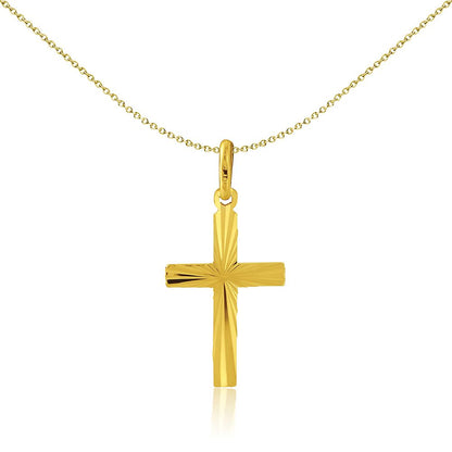 9ct Gold  Diamond Cut Sunshine Rays Sunburst Cross Pendant 12x25mm - CRNR02240