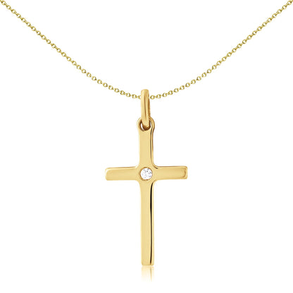 Solid 9ct Gold  illusion set Diamond Cross Pendant 12x20mm - CRNR02244