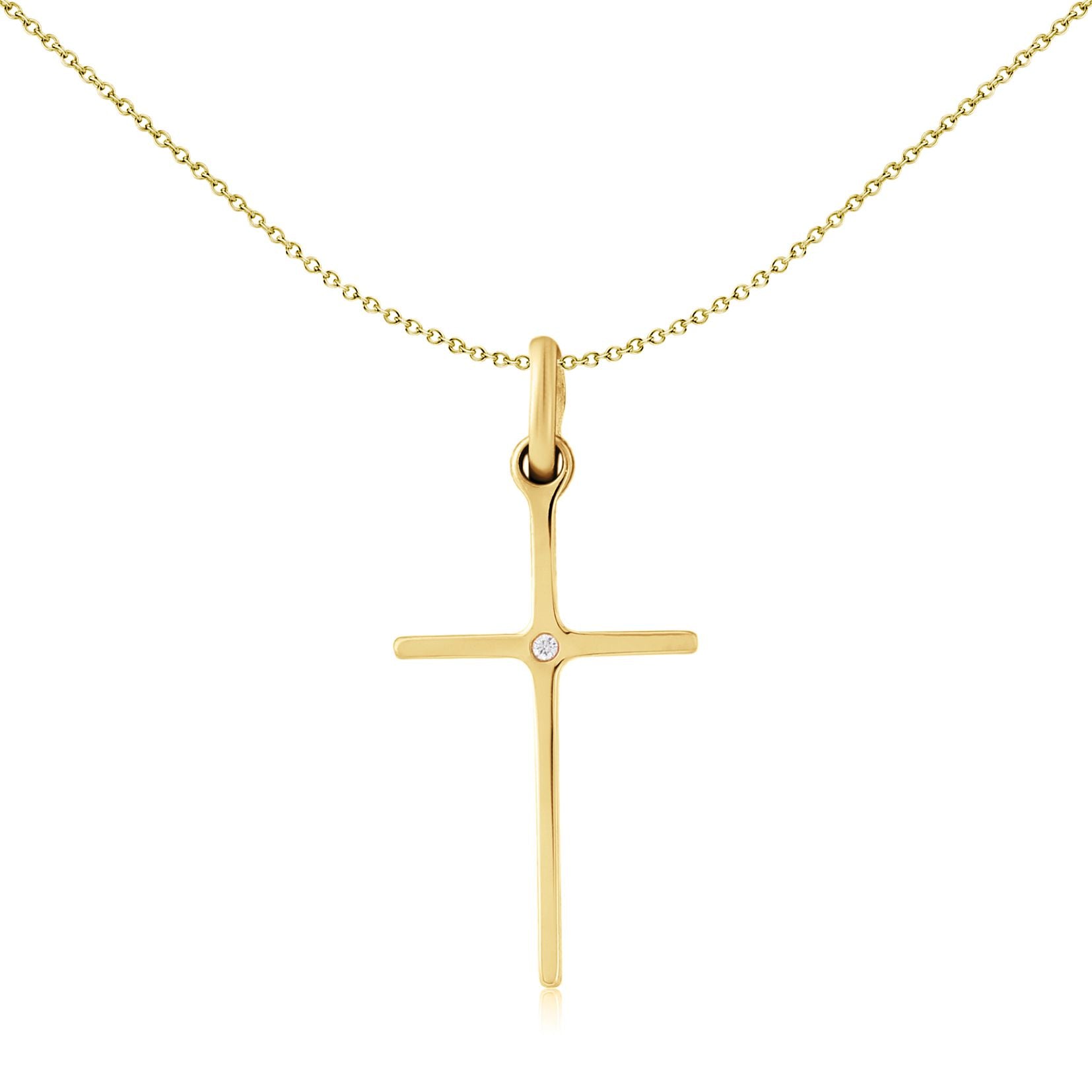 Solid 9ct Gold  illusion set Diamond Cross Pendant 12x20mm - CRNR02245