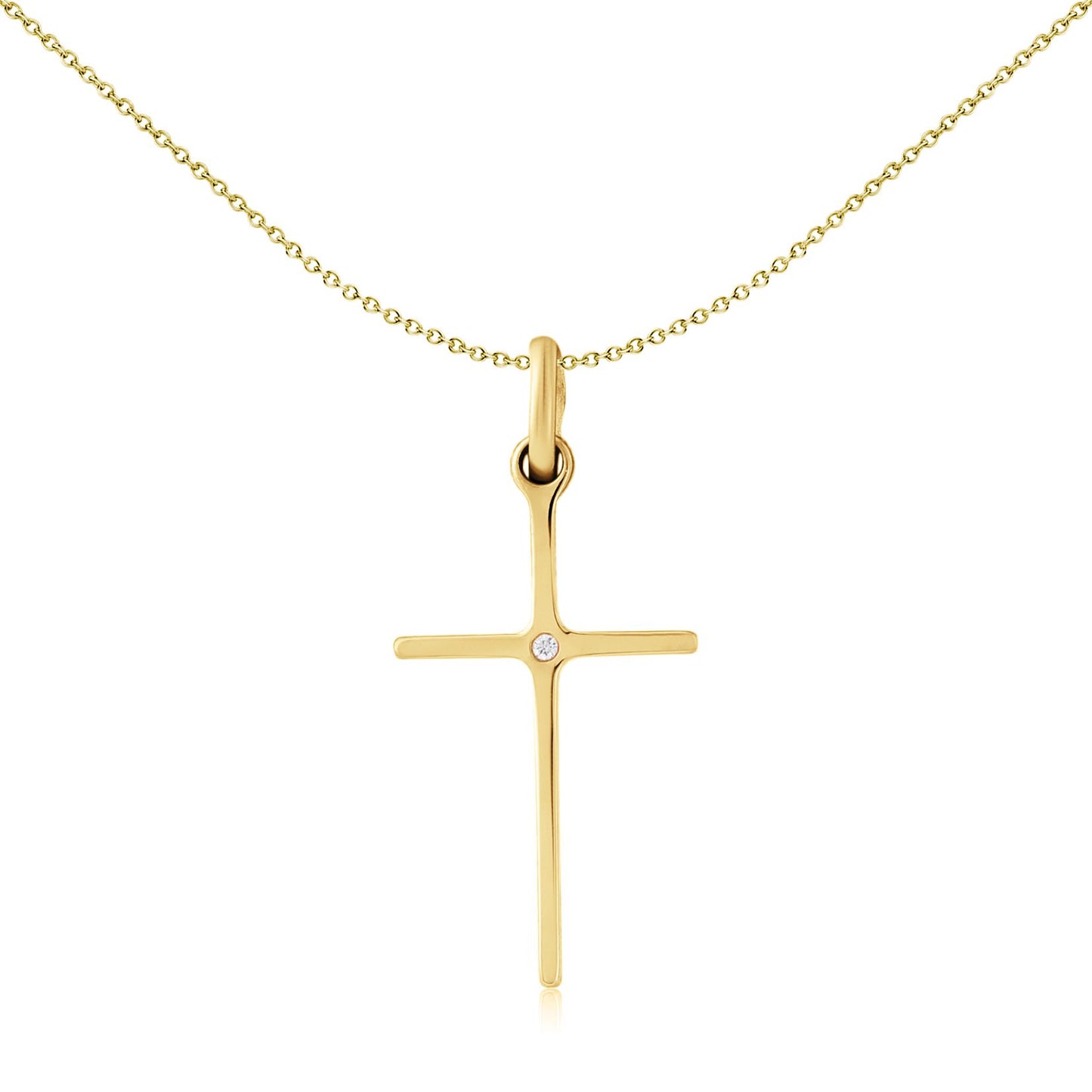 Solid 9ct Gold  illusion set Diamond Cross Pendant 12x20mm - CRNR02245