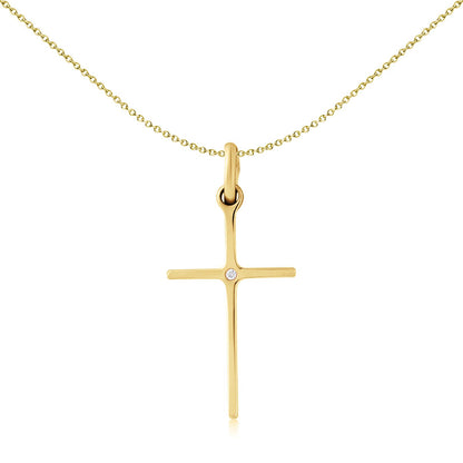 Solid 9ct Gold  illusion set Diamond Cross Pendant 12x20mm - CRNR02245