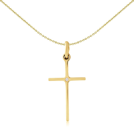 Solid 9ct Gold  illusion set Diamond Cross Pendant 12x20mm - CRNR02245