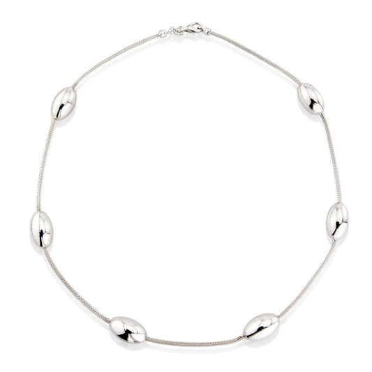 Sterling Silver  Oval Bead Egg Wheat Chain Necklace 18" 45cm - CSNR02077