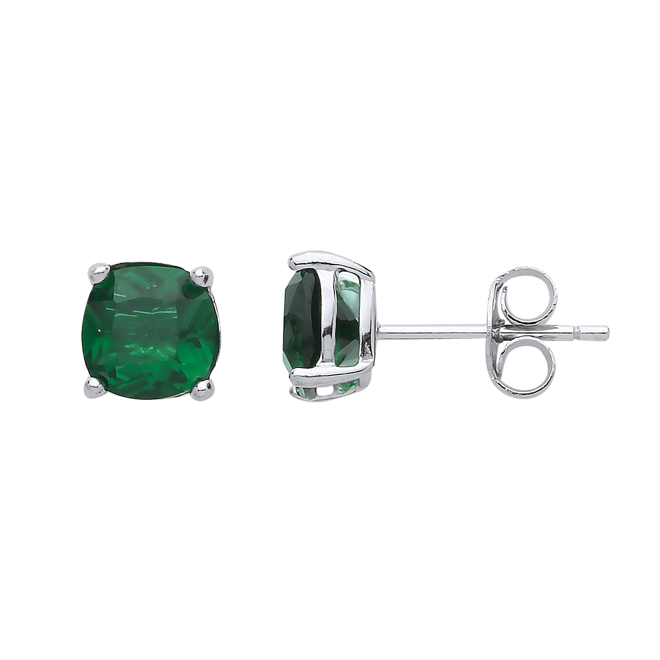Silver  green Cushion CZ Double Gallery Solitaire Stud Earrings - CU6EM
