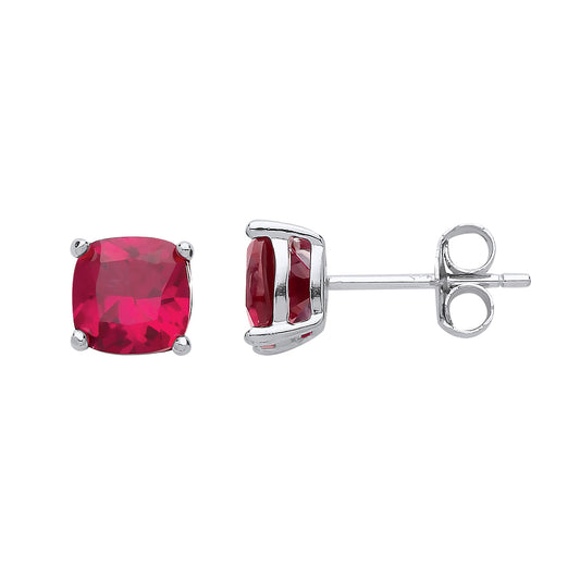 Silver  Rose red Cushion CZ Double Gallery Stud Earrings - CU6RU