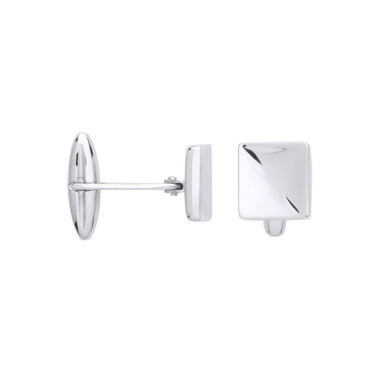 Mens Silver  Polished Flat Square Swivel Cufflinks - CUG1002