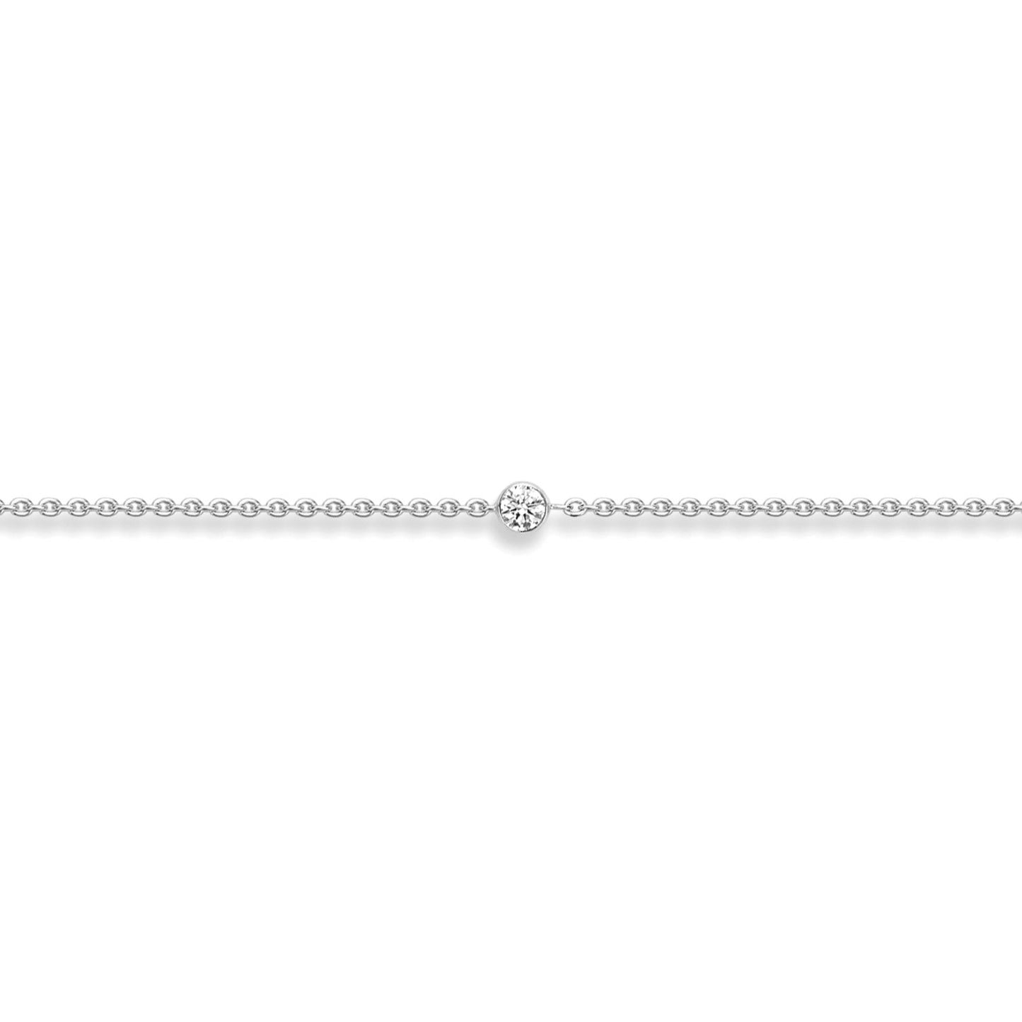18ct White Gold  Diamond Bubble Solitaire Charm Bracelet 3mm 7.5" - CWNR02178-07