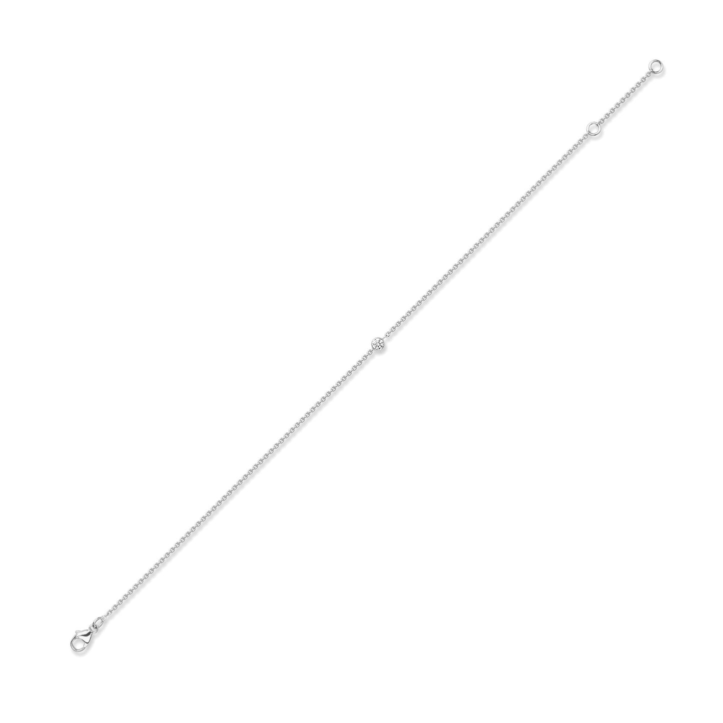 18ct White Gold  Diamond Bubble Solitaire Charm Bracelet 3mm 7.5" - CWNR02178-07