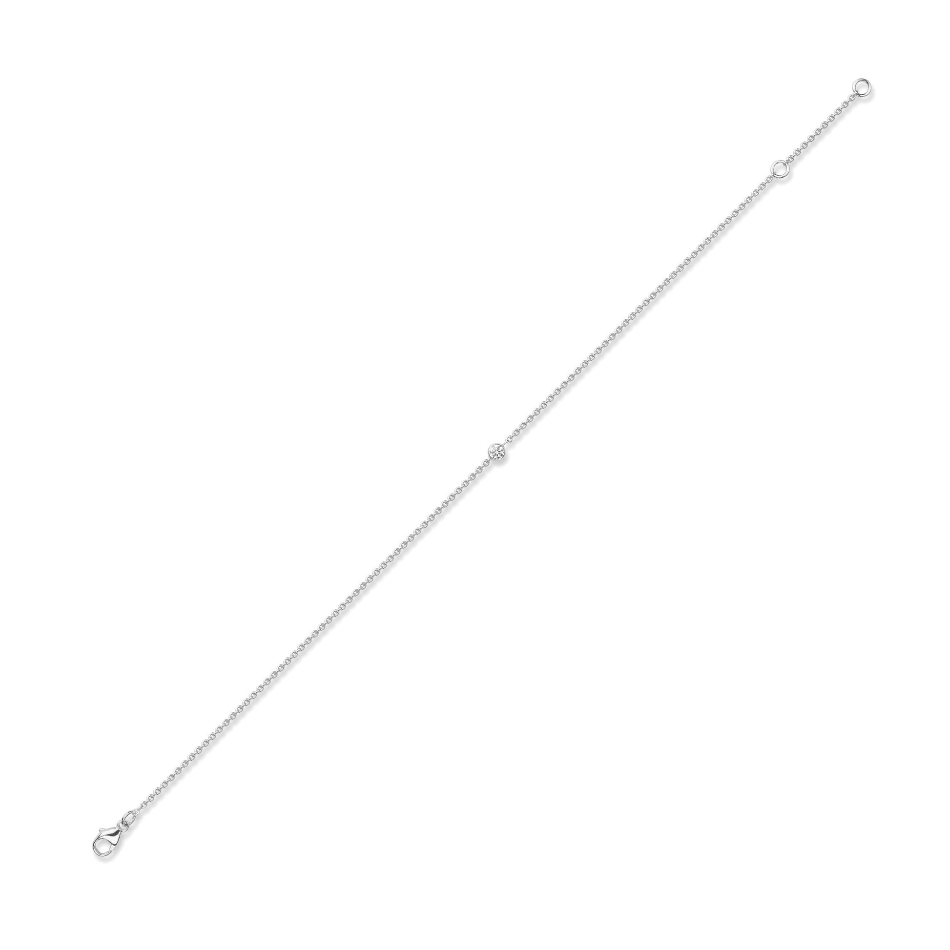 18ct White Gold  Diamond Bubble Solitaire Charm Bracelet 3mm 7.5" - CWNR02178-07