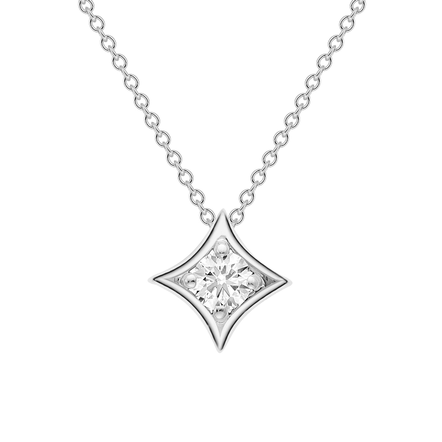 18ct White Gold  Diamond Morning Star Solitaire Necklace 4mm 18" - CWNR02181-18
