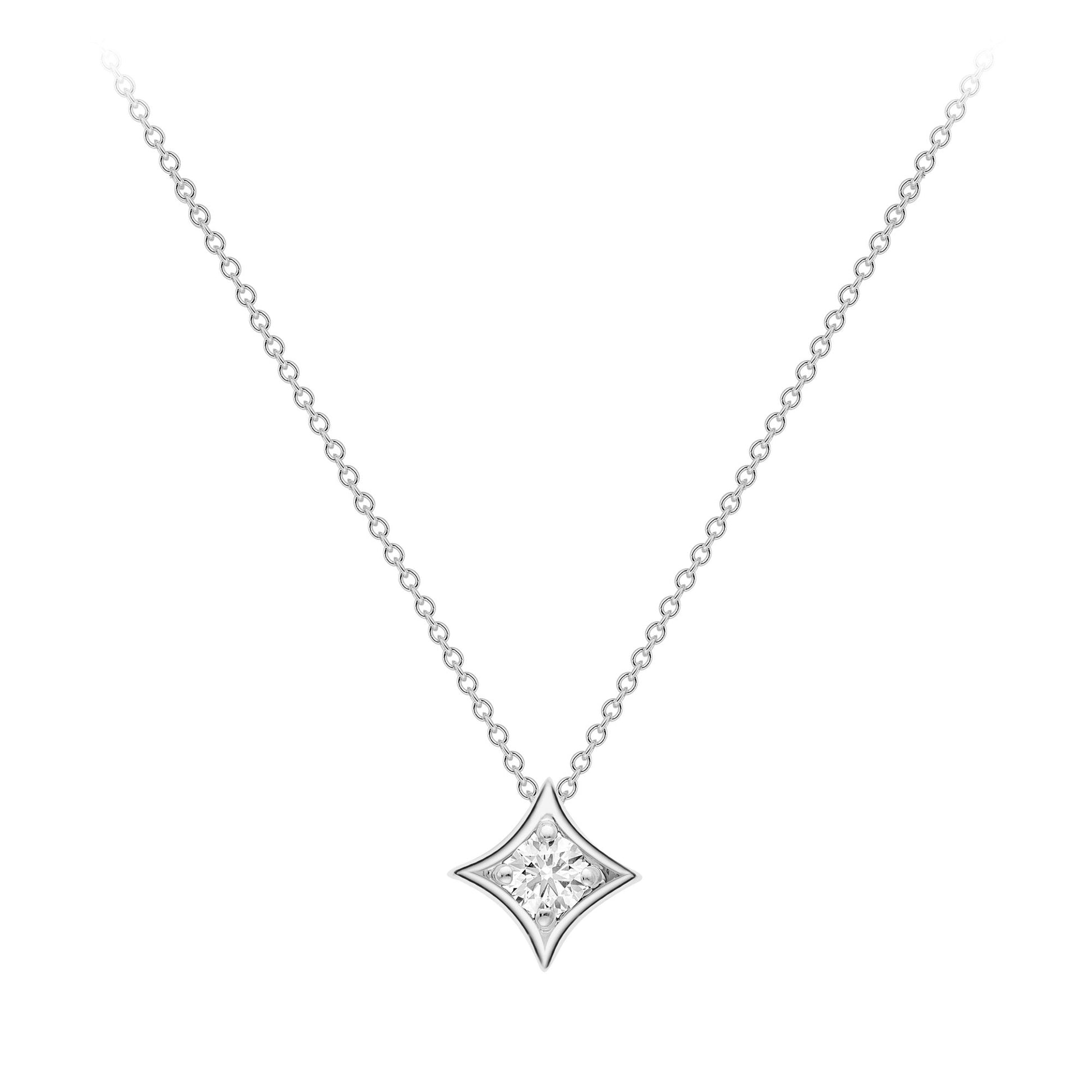 18ct White Gold  Diamond Morning Star Solitaire Necklace 4mm 18" - CWNR02181-18