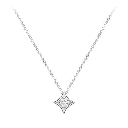 18ct White Gold  Diamond Morning Star Solitaire Necklace 4mm 18" - CWNR02181-18