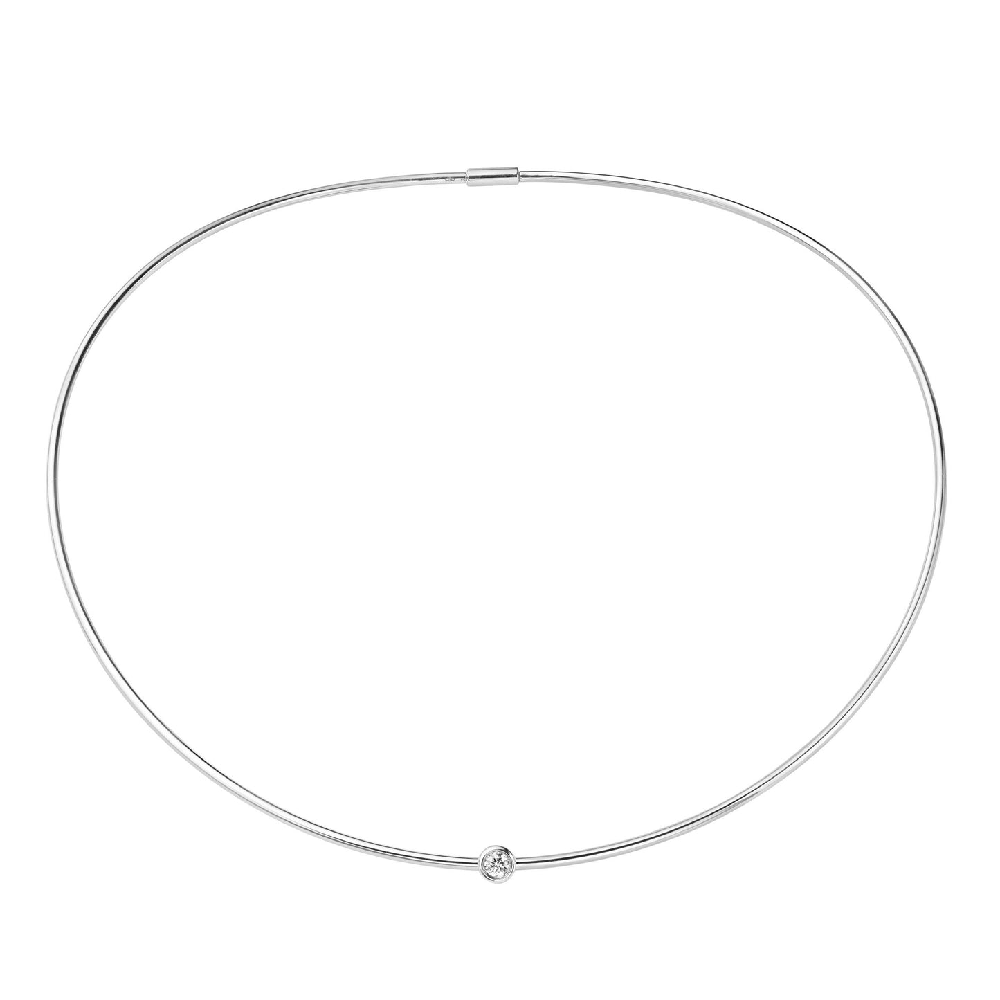 18ct White Gold  Diamond Bubble Solitaire Necklace 5mm 15" - CWNR02241