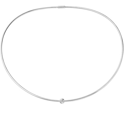 18ct White Gold  Diamond Bubble Solitaire Necklace 5mm 15" - CWNR02241