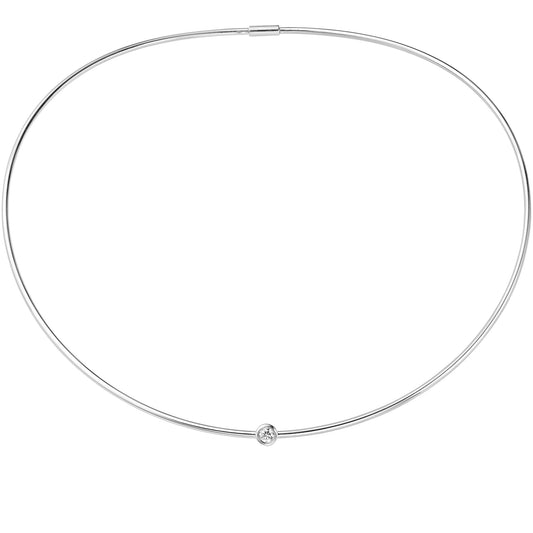 18ct White Gold  Diamond Bubble Solitaire Necklace 5mm 15" - CWNR02241