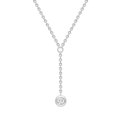 18ct Gold  White Gold Rubover Diamond Y Necklet 18"/45cm - CWNR02244-18