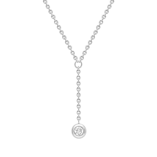 18ct Gold  White Gold Rubover Diamond Y Necklet 18"/45cm - CWNR02244-18