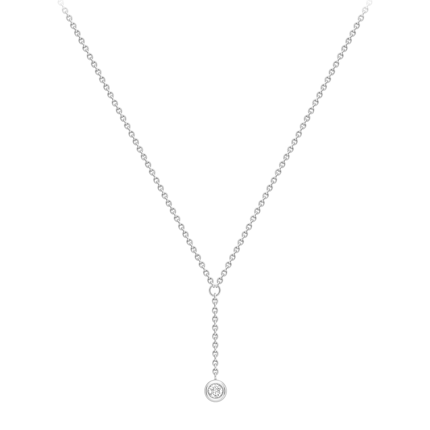 18ct Gold  White Gold Rubover Diamond Y Necklet 18"/45cm - CWNR02244-18