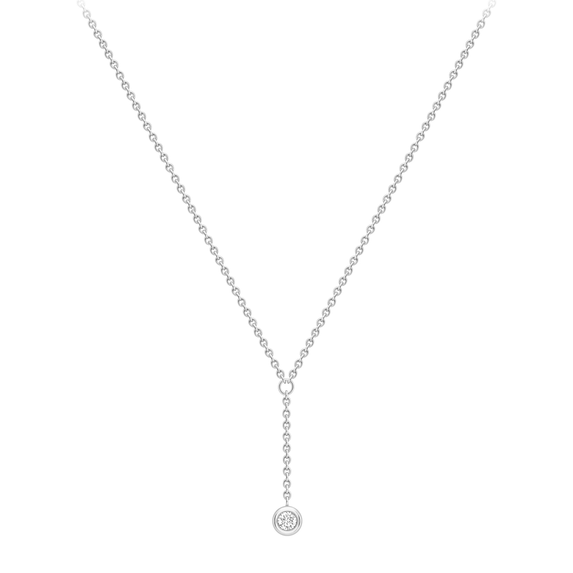 18ct Gold  White Gold Rubover Diamond Y Necklet 18"/45cm - CWNR02244-18