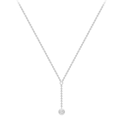18ct Gold  White Gold Rubover Diamond Y Necklet 18"/45cm - CWNR02244-18