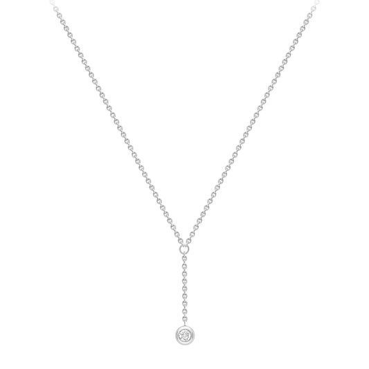 18ct Gold  White Gold Rubover Diamond Y Necklet 18"/45cm - CWNR02244-18