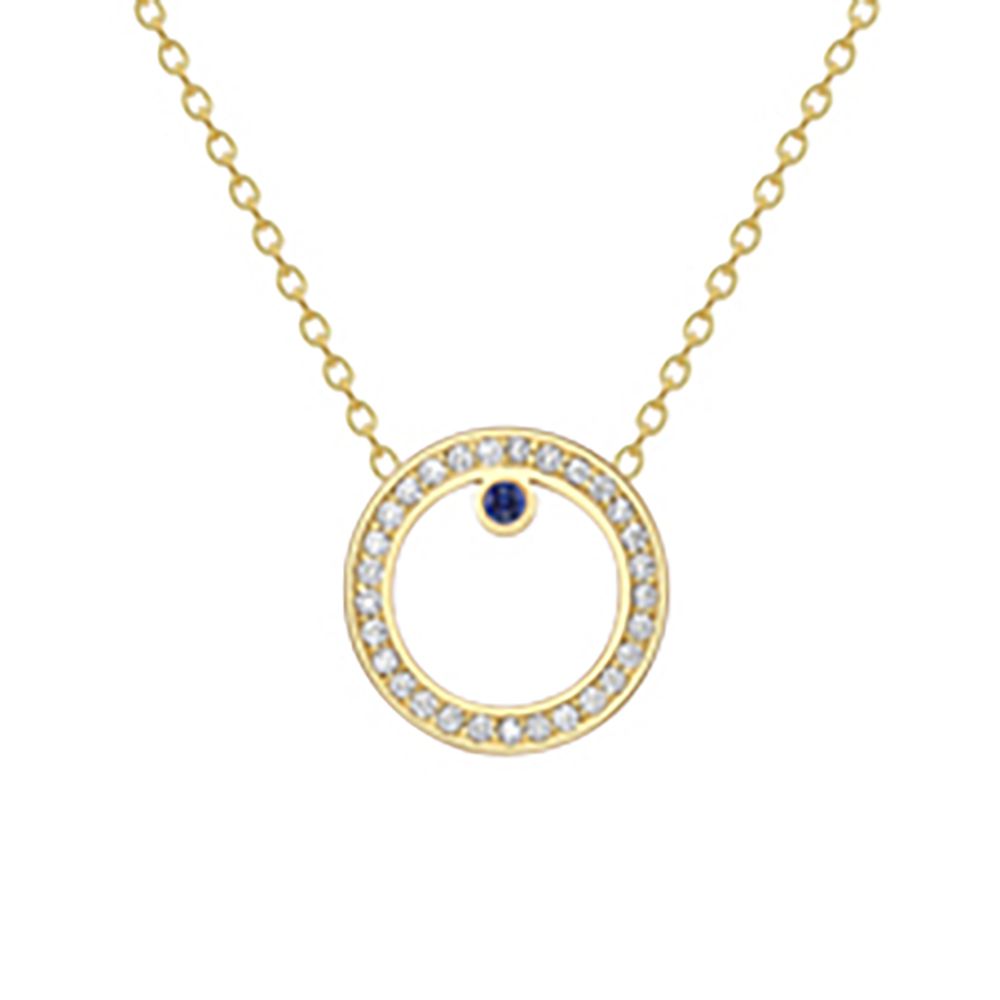 18ct Gold  18K Diamond with Sapphire Centre Large Round Necklace - CXNR0200053-18