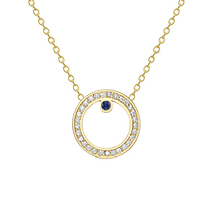 18ct Gold  18K Diamond with Sapphire Centre Large Round Necklace - CXNR0200053-18