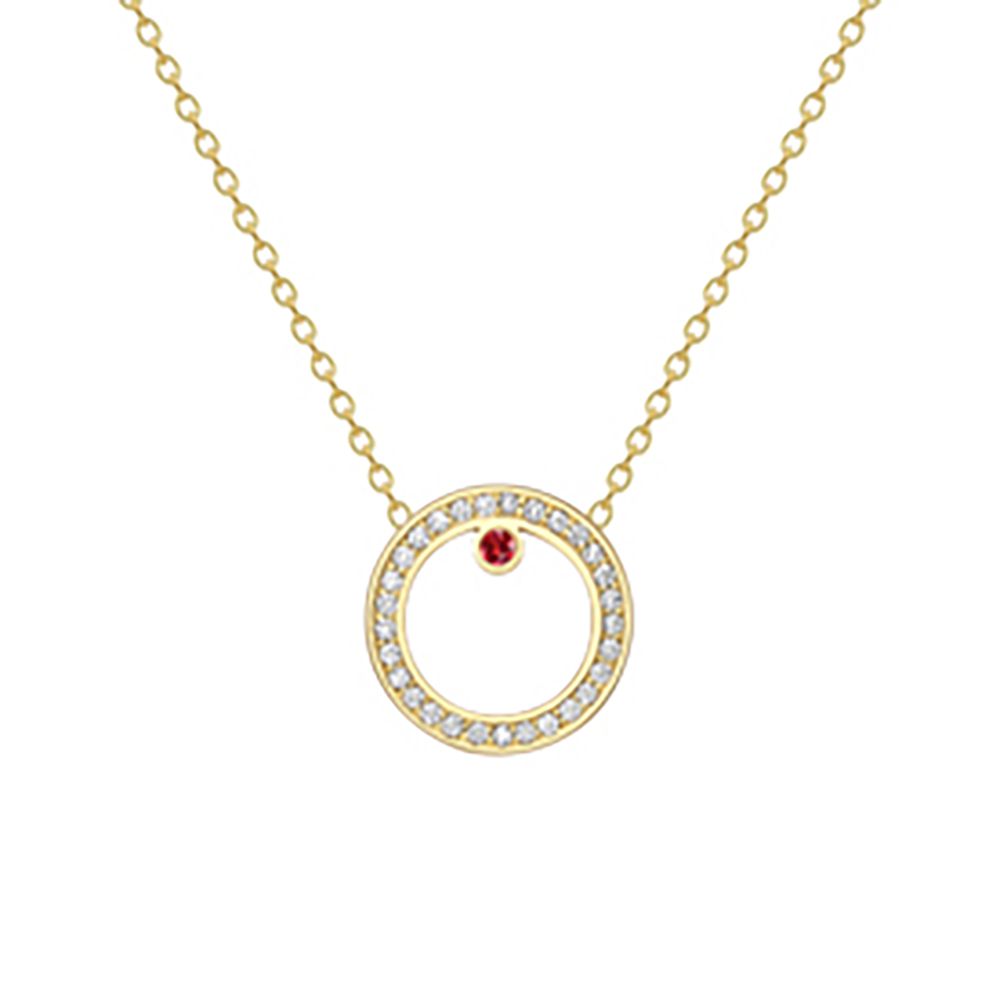 18ct Gold  18K Diamond with Ruby Centre Large Round Necklace - CXNR0200063-18