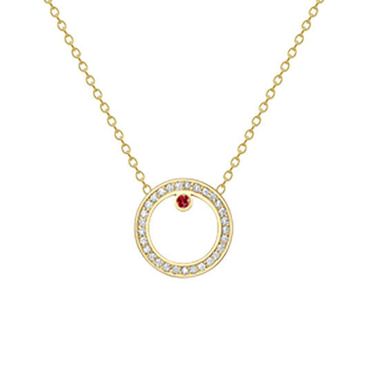 18ct Gold  18K Diamond with Ruby Centre Large Round Necklace - CXNR0200063-18