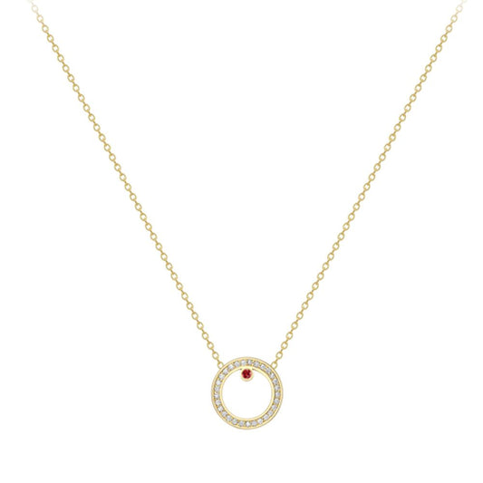 18ct Gold  18K Diamond with Ruby Centre Large Round Necklace - CXNR0200063-18