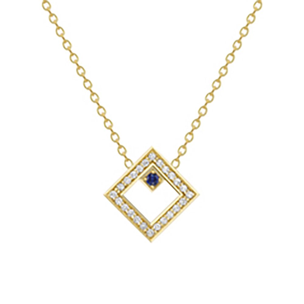 18ct Gold  18K Diamond with Sapphire Centre Large Square Necklace - CXNR0200083-18