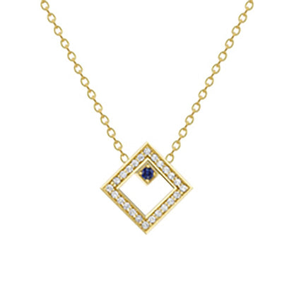 18ct Gold  18K Diamond with Sapphire Centre Large Square Necklace - CXNR0200083-18