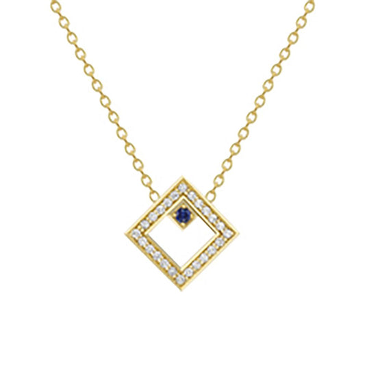 18ct Gold  18K Diamond with Sapphire Centre Large Square Necklace - CXNR0200083-18