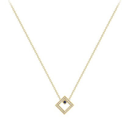 18ct Gold  18K Diamond with Sapphire Centre Large Square Necklace - CXNR0200083-18