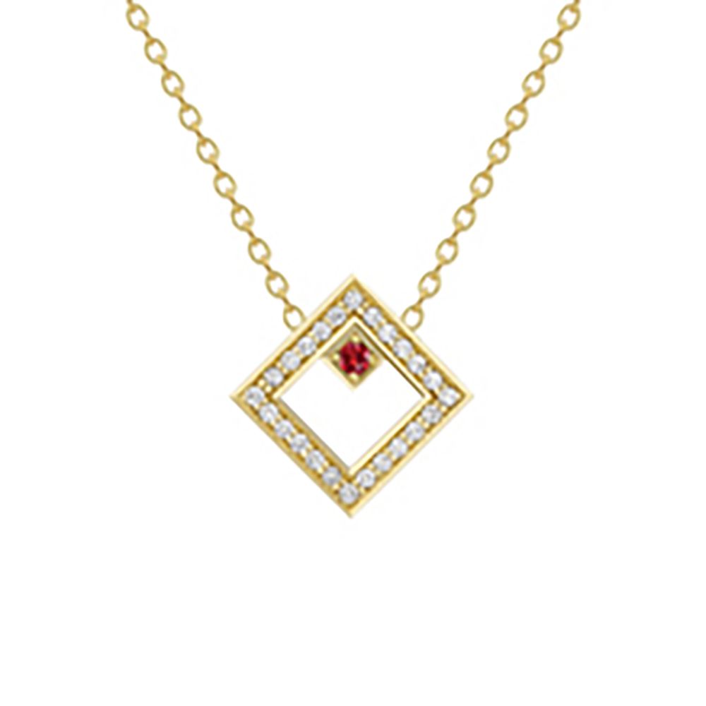 18ct Gold  18K Diamond with Ruby Centre Large Square Necklace - CXNR0200093-18