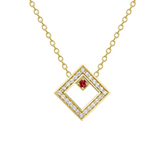 18ct Gold  18K Diamond with Ruby Centre Large Square Necklace - CXNR0200093-18