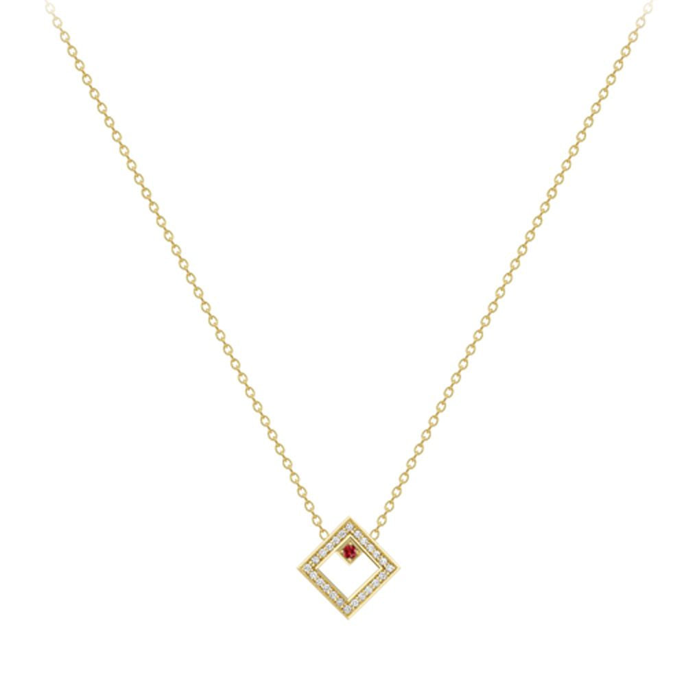 18ct Gold  18K Diamond with Ruby Centre Large Square Necklace - CXNR0200093-18