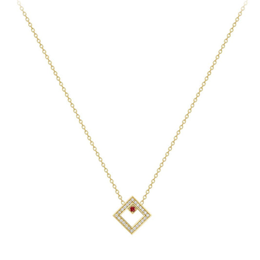 18ct Gold  18K Diamond with Ruby Centre Large Square Necklace - CXNR0200093-18