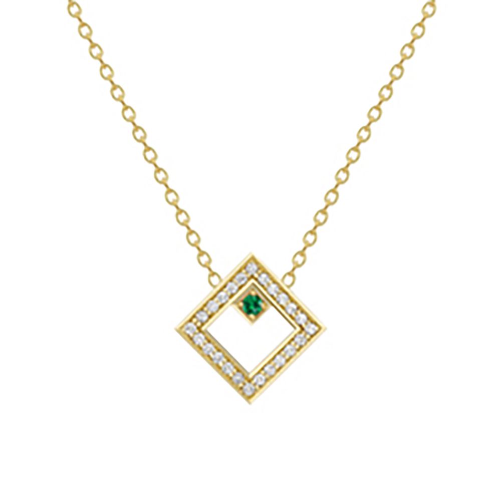 18ct Gold  18K Diamond with Tsvaorite Centre Large Square Necklace - CXNR0200103-18