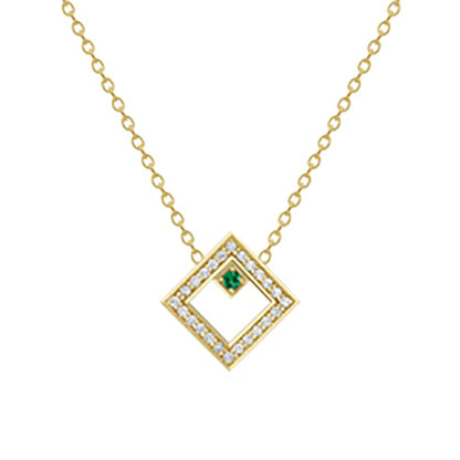 18ct Gold  18K Diamond with Tsvaorite Centre Large Square Necklace - CXNR0200103-18