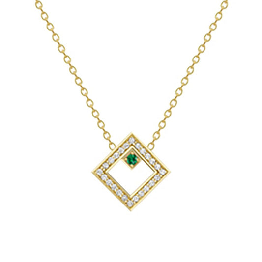 18ct Gold  18K Diamond with Tsvaorite Centre Large Square Necklace - CXNR0200103-18