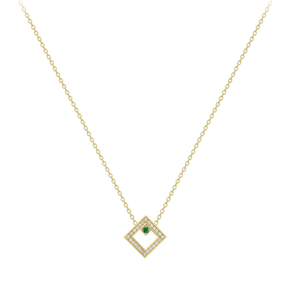 18ct Gold  18K Diamond with Tsvaorite Centre Large Square Necklace - CXNR0200103-18