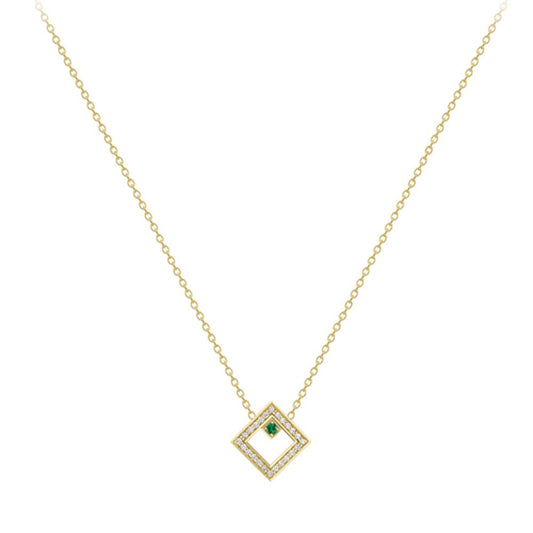 18ct Gold  18K Diamond with Tsvaorite Centre Large Square Necklace - CXNR0200103-18