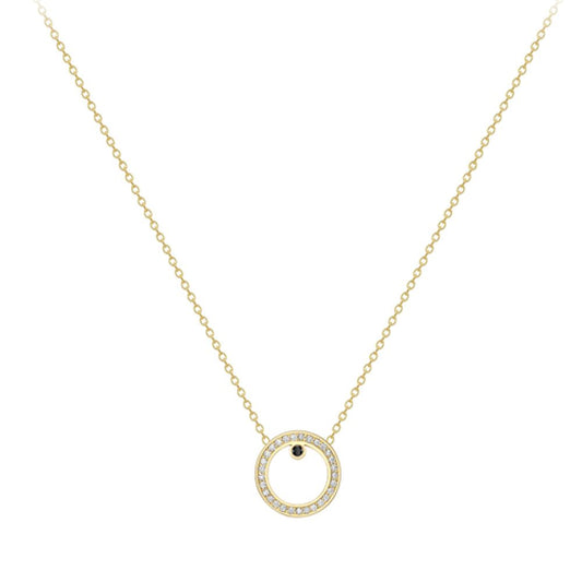 18ct Gold  18K Diamond with Black Sapphire Centre Large Round Necklace - CXNR0200133-18