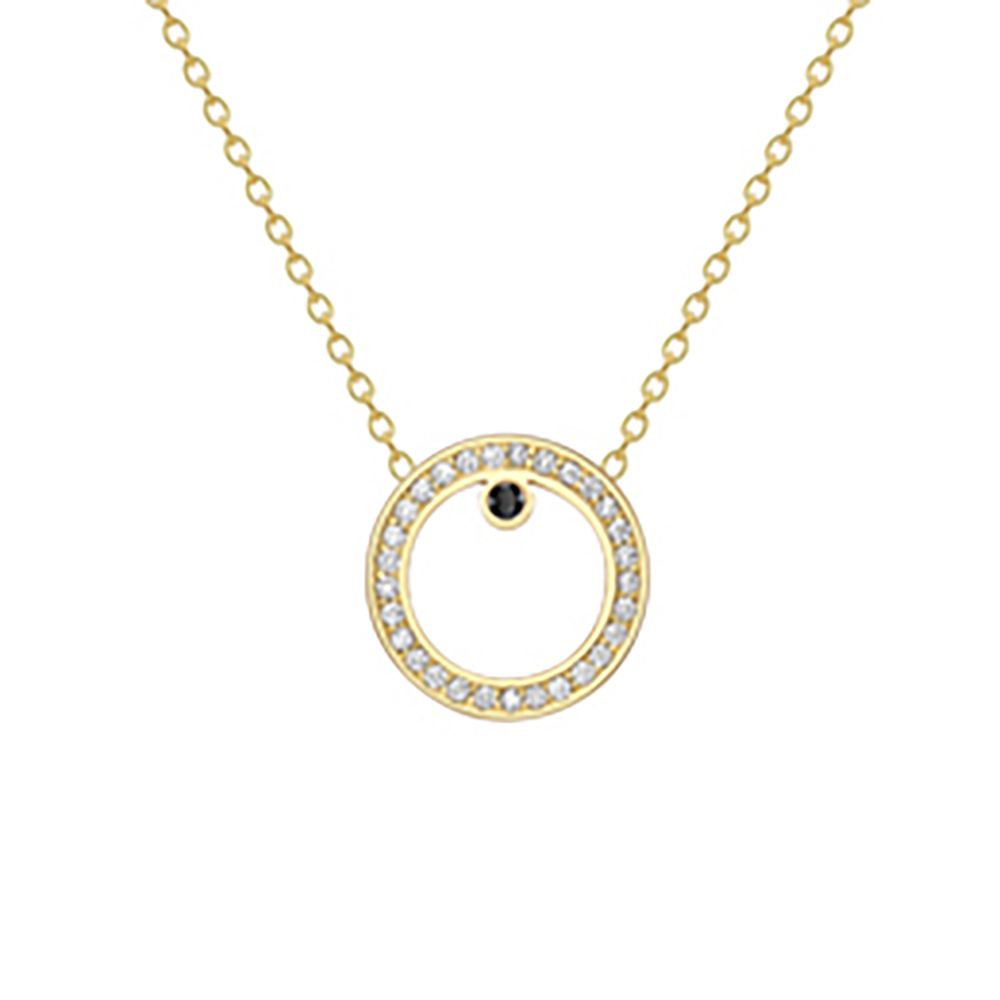 18ct Gold  18K Diamond with Black Sapphire Centre Large Round Necklace - CXNR0200133-18