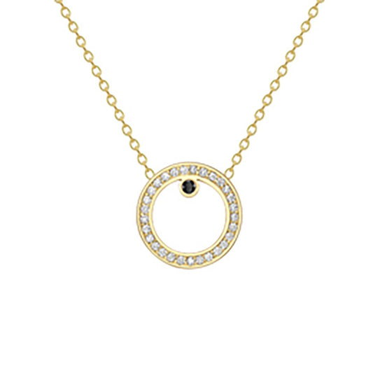 18ct Gold  18K Diamond with Black Sapphire Centre Large Round Necklace - CXNR0200133-18
