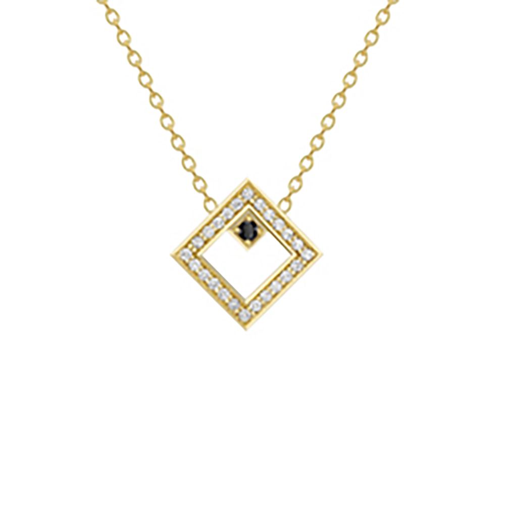 18ct Gold  18K Diamond with Black Sapphire Centre Large Square Necklace - CXNR0200143-18