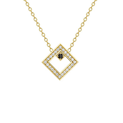 18ct Gold  18K Diamond with Black Sapphire Centre Large Square Necklace - CXNR0200143-18